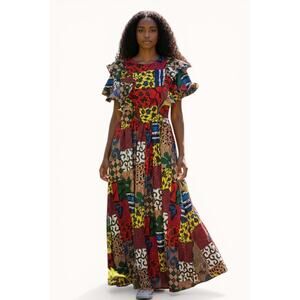 Faeriesty Maxi Dress 0XL Colorful Patchwork Print Boho Flowy Statement